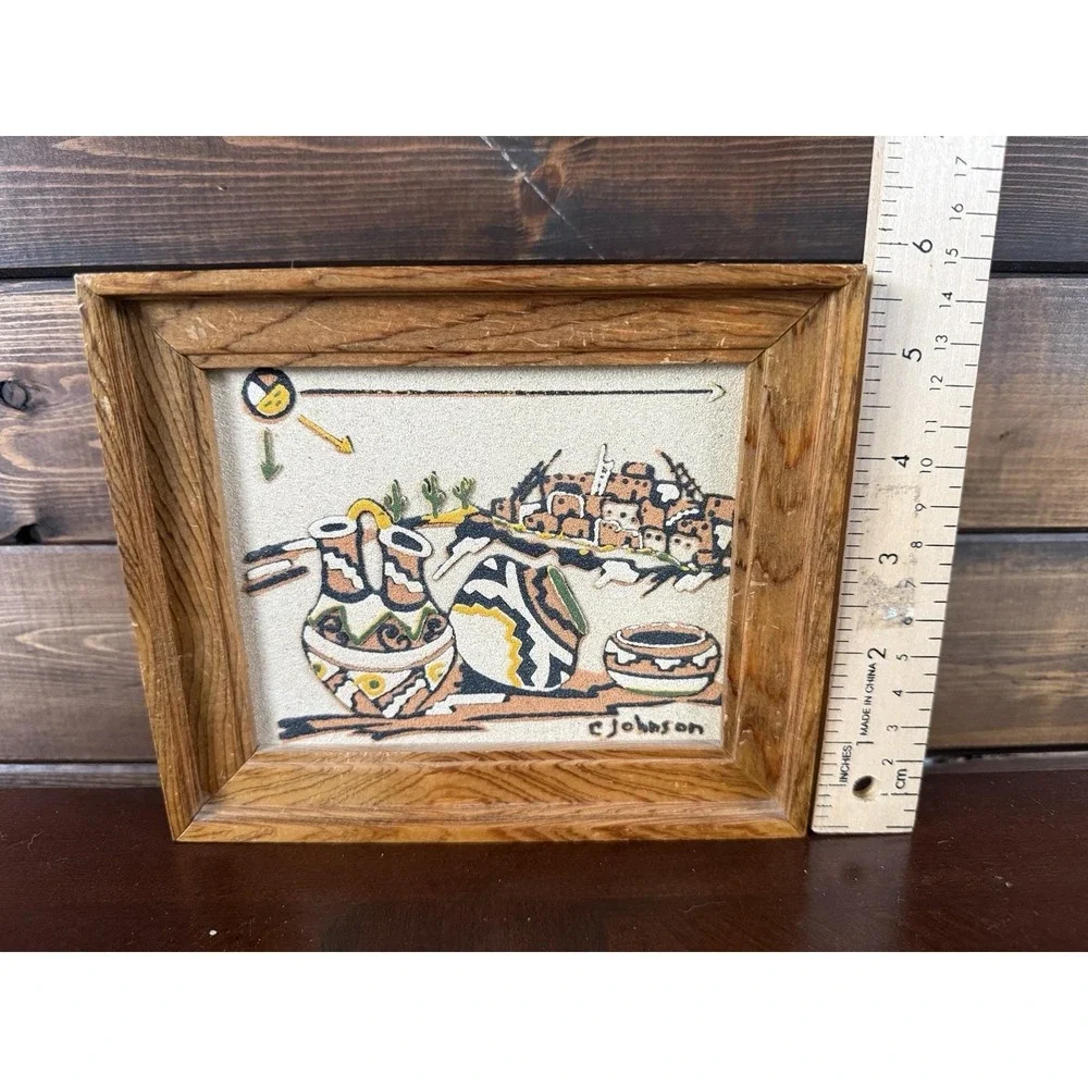 Vintage Rainbow Way Sand Painting C Johnson Glazed Pueblo Pottery Southwest Art